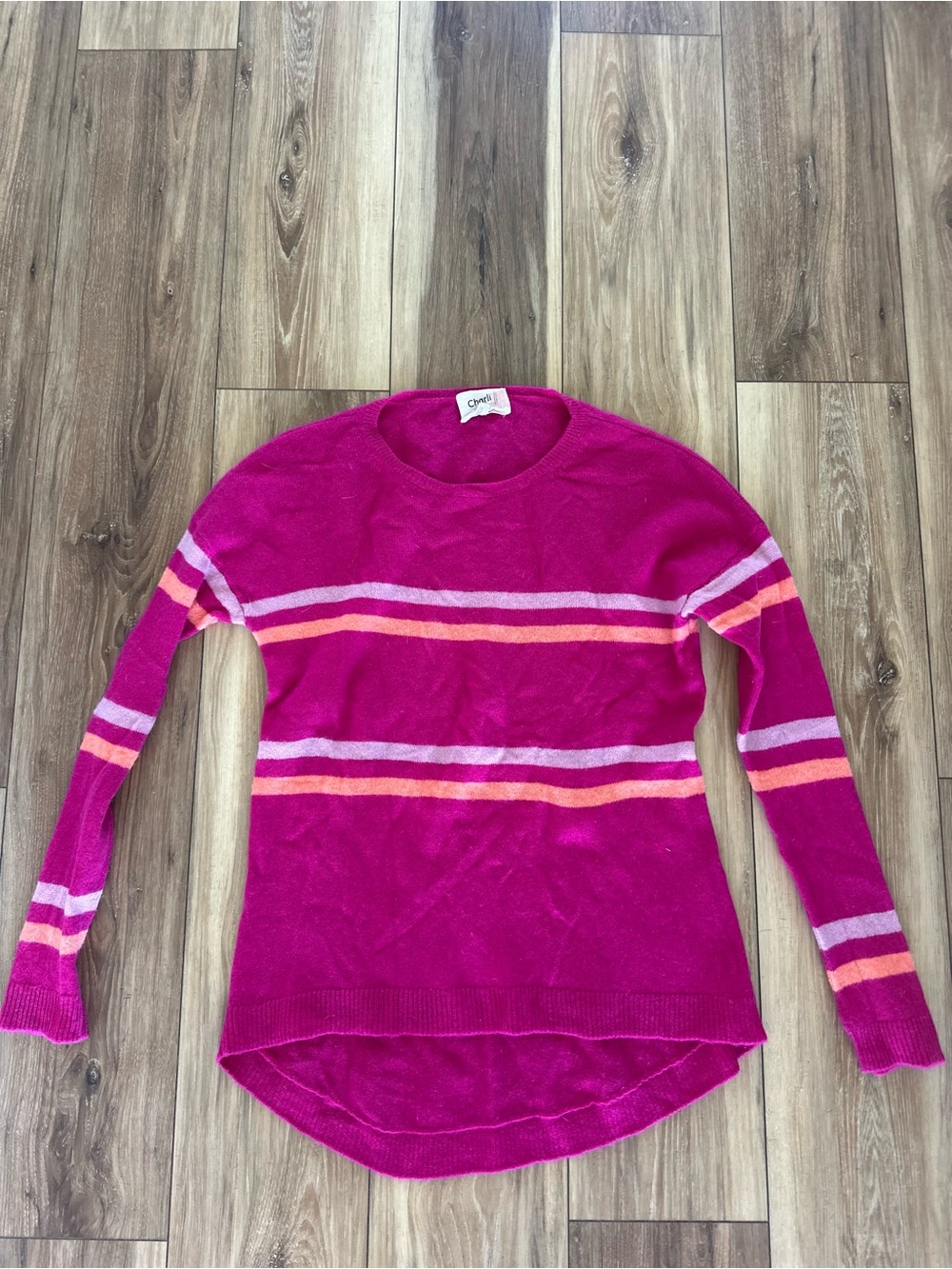 Charli women’s 100% cashmere Sweater with Pink & Orange Stripes size medium